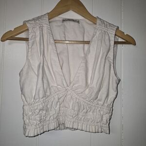 Abercrombie & Fitch Cream Smocked V-Neck Crop Camisole